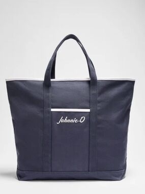 johnnie-O Logo Signature Tote Navy Canvas Duffel Tote with White Trim NWT